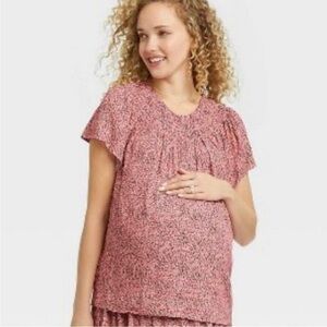 The Nines By Hatch Pink Floral Short Sleeve Shirt